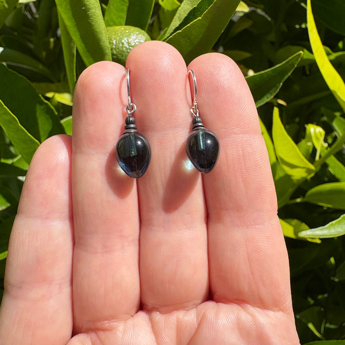 Indigo Blue German Glass Drop Earrings "Mini Berries 29"