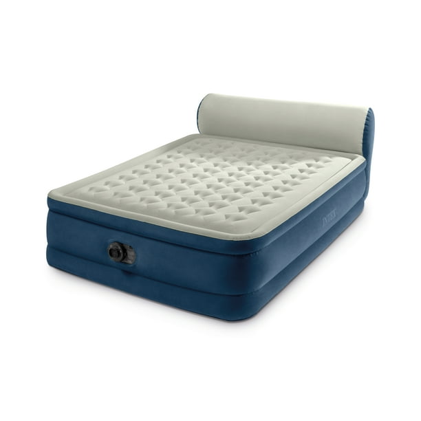 Intex Headboard 18" Queen Dura-Beam Deluxe Raised Air Bed Mattress with Built-in Pump - Used, Like New