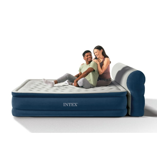 Intex Headboard 18" Queen Dura-Beam Deluxe Raised Air Bed Mattress with Built-in Pump - Used, Like New