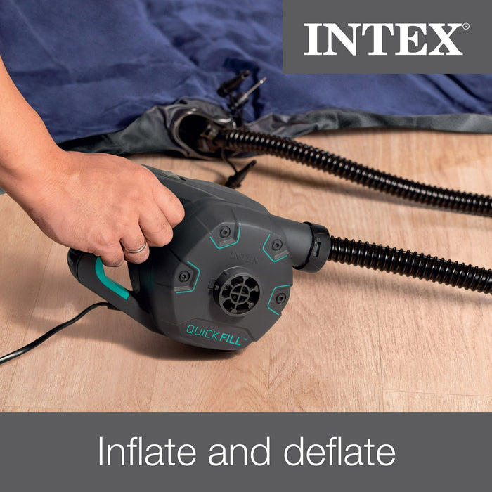 Intex Premium Quick-Fill 120V AC Electric Air Pump for Air Mattress & Inflatables, 3 Nozzles - Gray/Green - Brand New