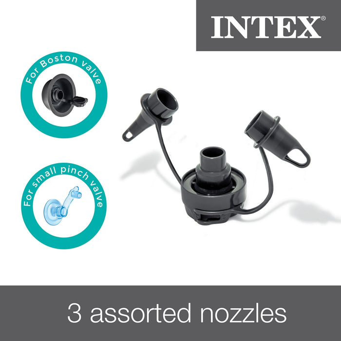 Intex Premium Quick-Fill 120V AC Electric Air Pump for Air Mattress & Inflatables, 3 Nozzles - Gray/Green - Brand New