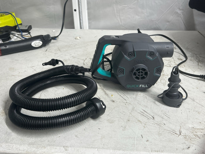Intex Premium Quick-Fill 120V AC Electric Air Pump for Air Mattress & Inflatables, 3 Nozzles - Gray/Green - Brand New