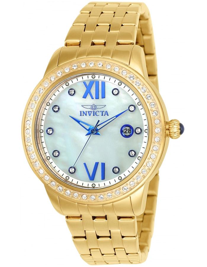 INVICTA Angel Womens 48 Crystal Watch - Gold-Tone - Mother of Pearl Dial - 100m - Invicta-23662