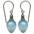Iridescent frosted aqua glass drop earrings with berry-shaped design from Owen Glass Collection, featuring a delicate, elegant style.