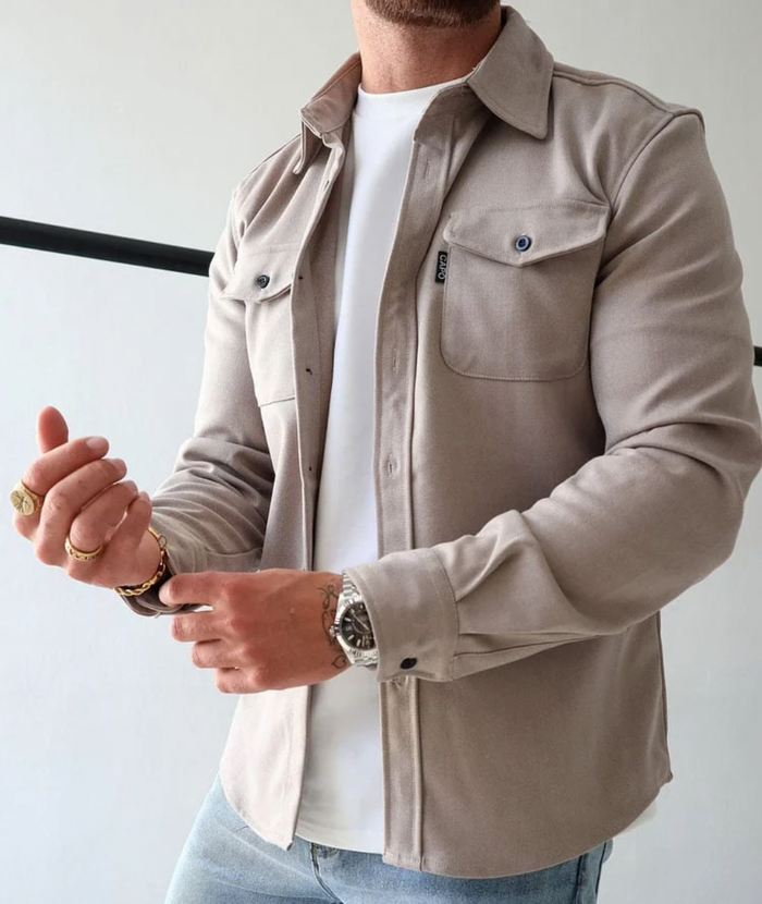 MEELANO Jannik | Herre Casual Skjorte med Knapper - Klassisk Bomuldsskjorte & Fritidsskjorte Beige