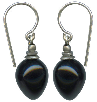 Jet black German glass dangle earrings with mini berry design from Owen Glass Collection.