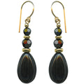 Owen Glass Collection 834 jet glass and crystal dangle gold earrings with elegant hanging design and sparkling accents.