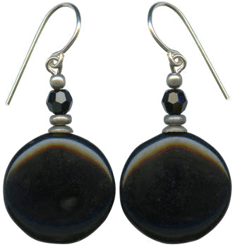Owen Glass Collection Jet Glass and Crystal Dangle Earrings named "Windows 11" featuring sleek, modern design with sparkling accents.
