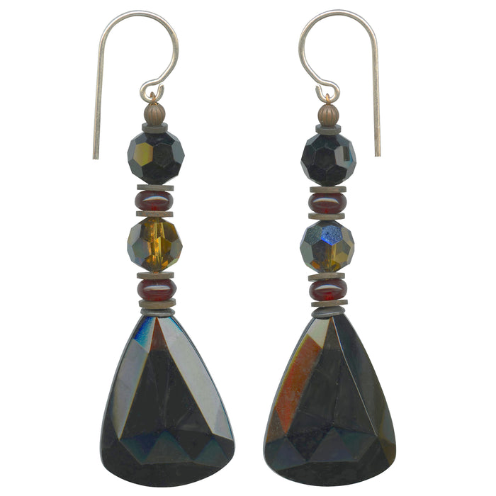 Owen Glass Collection Jet Glass and Czech Garnet Crystal Drop Earrings, Style 49, featuring elegant gemstone and crystal design.