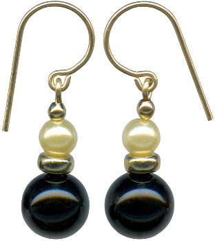 Owen Glass Collection Jet Glass and Pearl Crystal Drop Earrings with bubble-shaped design, elegant jewelry for special occasions.