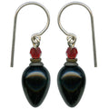 Owen Glass Collection Jet Glass and red crystal dangle earrings with plum-shaped design, elegant jewelry for special occasions.