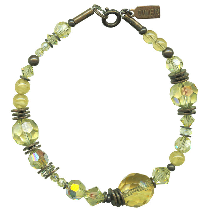 Jonquil yellow Czech glass and crystal bracelet from Owen Glass Collection featuring vibrant beads and elegant design.