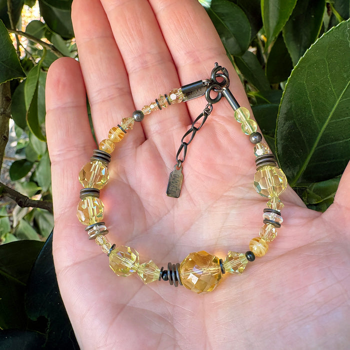 Jonquil yellow Czech glass and crystal bracelet from Owen Glass Collection featuring vibrant beads and elegant design.