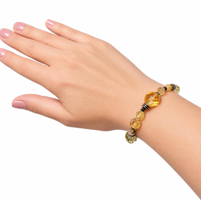 Jonquil yellow Czech glass and crystal bracelet from Owen Glass Collection with intricate bead details and elegant design.