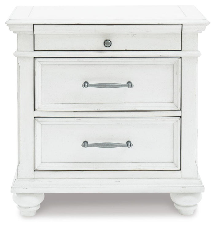 Kanwyn Whitewash Three Drawer Night Stand - Brand New