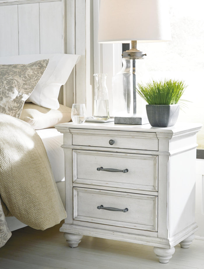 Kanwyn Whitewash Three Drawer Night Stand - Brand New