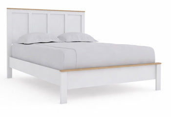 Kerisden White/Brown Queen Panel Complete Bed Frame - Brand New