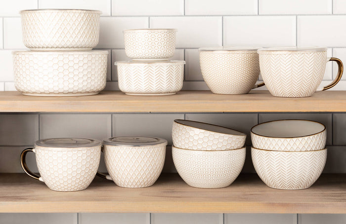 Kook Ceramic Cereal Bowls, 22 oz, Set of 4, Narbonne Collect