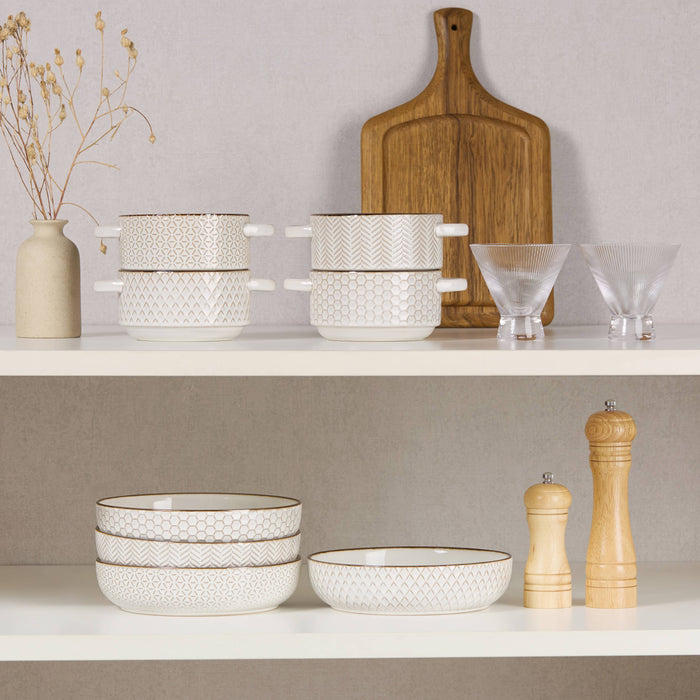 Kook Ceramic Pasta Bowls, 40 oz, Set of 4, Cream/Copper