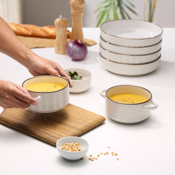 Kook Ceramic Soup Bowls-S/4 with Handles, 26.5 oz,