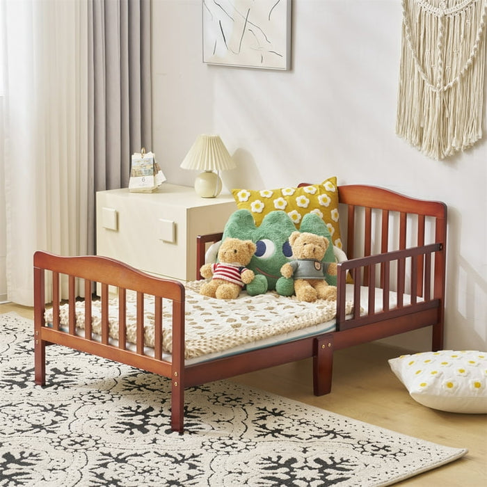 Ktaxon Baby Toddler Bed Solid Wood Bedroom Furniture with Safety Rails Espresso - Brand New