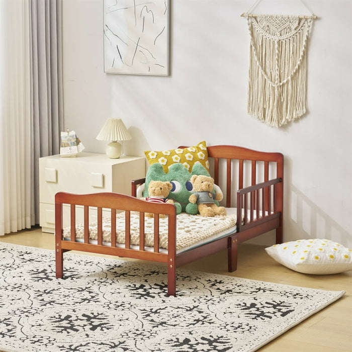 Ktaxon Baby Toddler Bed Solid Wood Bedroom Furniture with Safety Rails Espresso - Brand New
