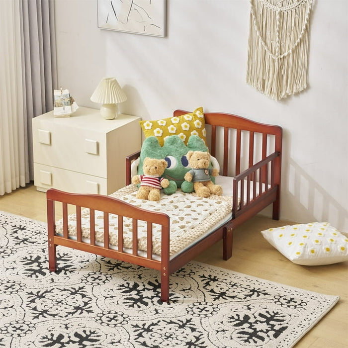Ktaxon Baby Toddler Bed Solid Wood Bedroom Furniture with Safety Rails Espresso - Brand New