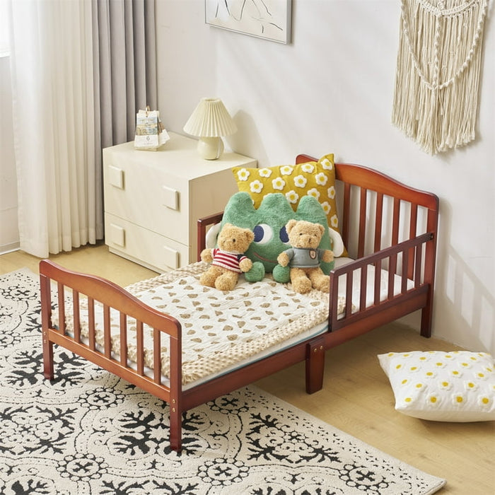 Ktaxon Baby Toddler Bed Solid Wood Bedroom Furniture with Safety Rails Espresso - Brand New