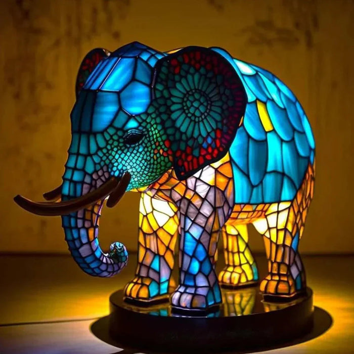 MEELANO Kunstlampe I Glasmosaik Med 20 Unikke Dyreprints Til Stuen Varm Atmosfære Og Farvespil Elefant