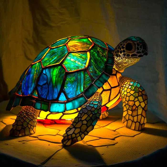MEELANO Kunstlampe I Glasmosaik Med 20 Unikke Dyreprints Til Stuen Varm Atmosfære Og Farvespil Skildpadde