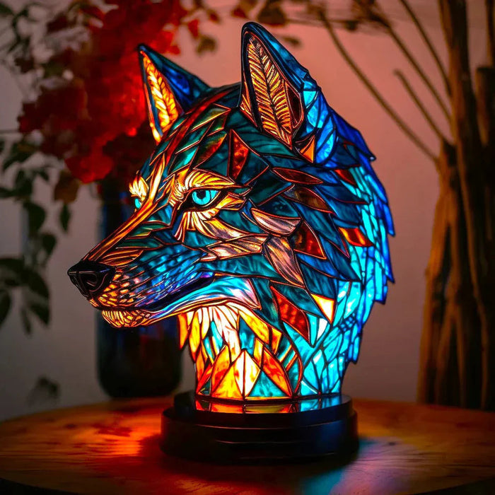 MEELANO Kunstlampe I Glasmosaik Med 20 Unikke Dyreprints Til Stuen Varm Atmosfære Og Farvespil Ulv