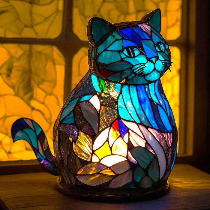 MEELANO Kunstlampe I Glasmosaik Med 20 Unikke Dyreprints Til Stuen Varm Atmosfære Og Farvespil Kat