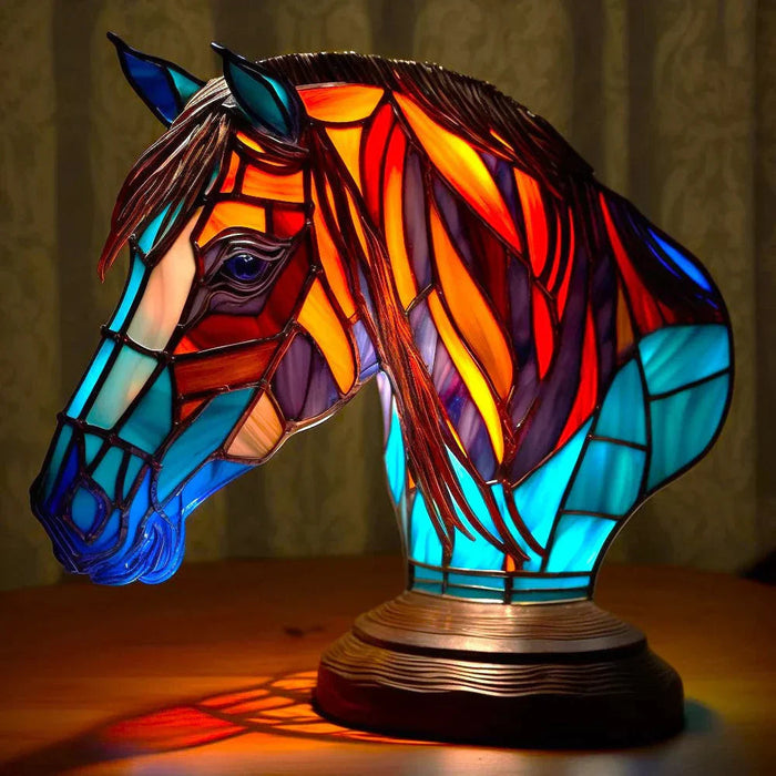 MEELANO Kunstlampe I Glasmosaik Med 20 Unikke Dyreprints Til Stuen Varm Atmosfære Og Farvespil Hest