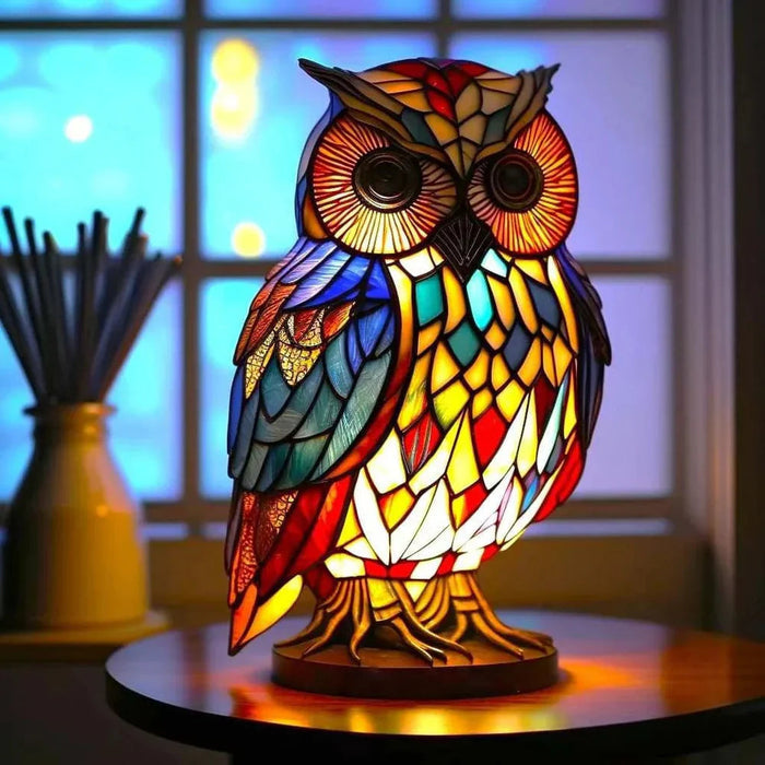 MEELANO Kunstlampe I Glasmosaik Med 20 Unikke Dyreprints Til Stuen Varm Atmosfære Og Farvespil Ugle