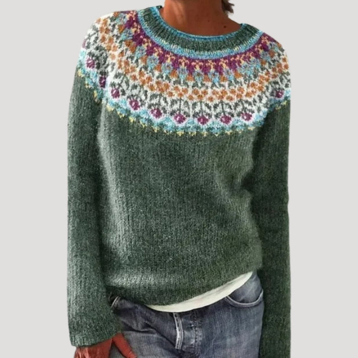 MEELANO Kvinders Farverige Mønstrede Striktrøje Med Fair Isle-Motiver Og Blødt Garn Grøn
