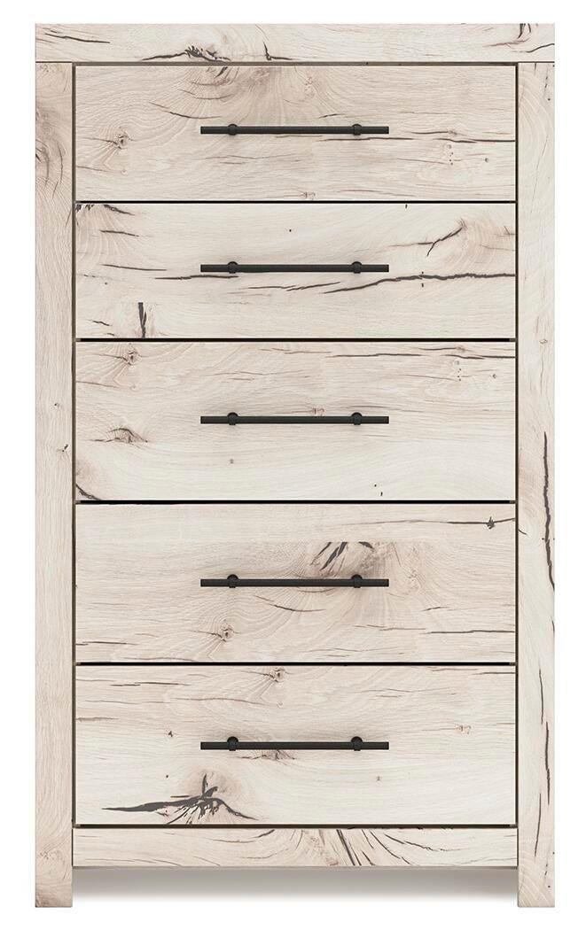 Lawroy Light Natural Five Drawer Chest - Brand New