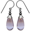 Light amethyst German glass drop earrings with silver accents from Owen Glass Collection, showcasing elegant, dangling jewelry design.