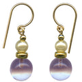 Light amethyst glass and pearl drop earrings from Owen Glass Collection featuring bubble-inspired design.