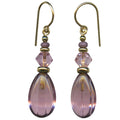 Light amethyst glass earrings with gold trim from Owen Glass Collection, showcasing elegant, rounded earring design.