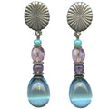 Light blue glass post earrings with wave design from Owen Glass Collection, showcasing smooth, polished glass with a sleek finish.