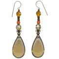 Light smoke topaz Czech glass drop earrings from Owen Glass Collection with elegant teardrop design.