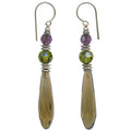 Owen Glass Collection "544" Light Smoke Topaz Chandelier Earrings with multiple glass drops and intricate silver-tone details