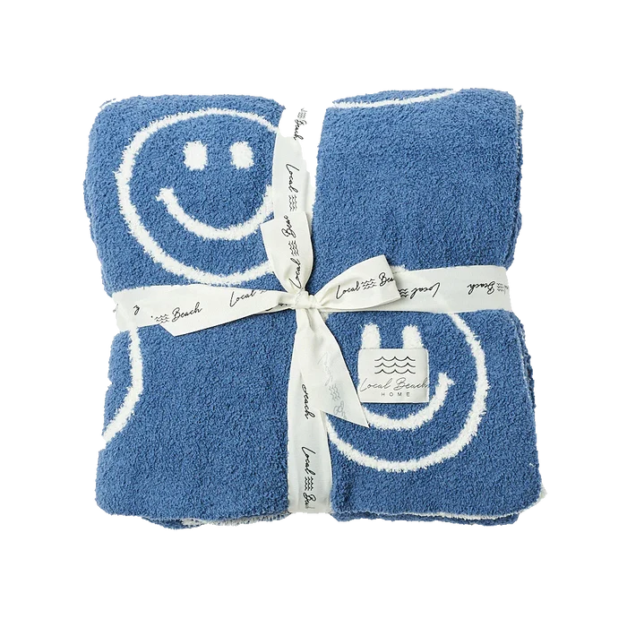 LOCAL BEACH LUXE BABY BLANKET - SMILEY - BLUE