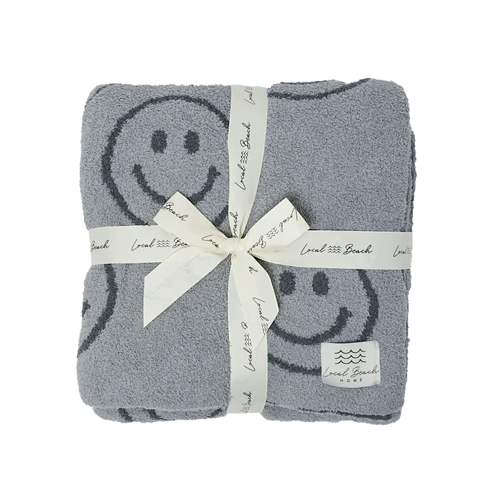 LOCAL BEACH LUXE BABY BLANKET - SMILEY - GREY