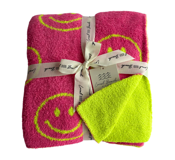 LOCAL BEACH LUXE BABY BLANKET - SMILEY - NEW PINK/NEON CITRON