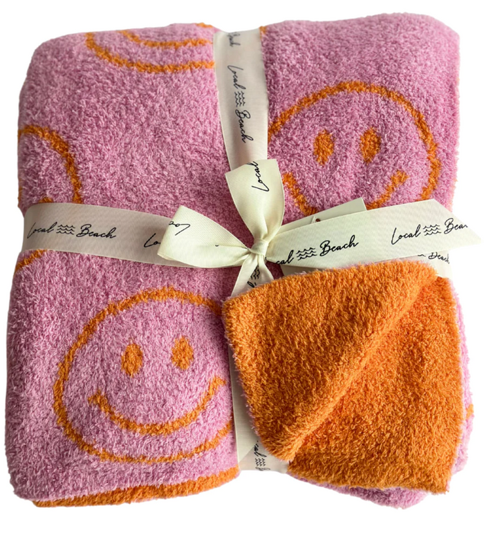 LOCAL BEACH LUXE BABY BLANKET - SMILEY - BUBBLE GUM/ORANGE