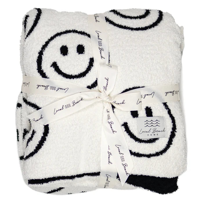 LOCAL BEACH LUXE HOME BLANKET - SMILEY BLACK/CREAM