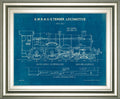 Locomotive Blueprint I By Wild Apple Portfolio - Framed Print Wall Art - Blue