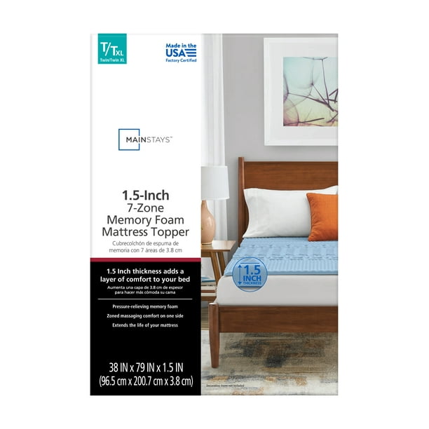 Mainstays 1.5” 7-Zone Reversible Memory Foam Mattress Topper, Twin-XL - Brand New - Open Box