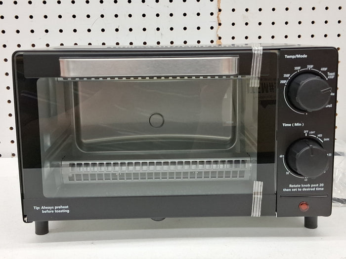 Mainstays 4-Slice Countertop Toaster Oven with 3 Settings, Includes Baking Rack and Pan, Black, New - Brand New